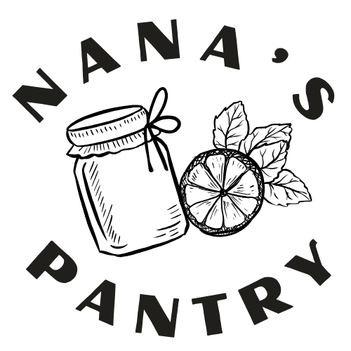 Nana's Pantry logo with jar and orange outline drawing